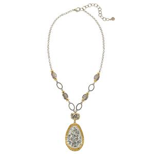 Ruby Rd. Two-Tone Short Etched Oval Overlay Pendant Necklace
