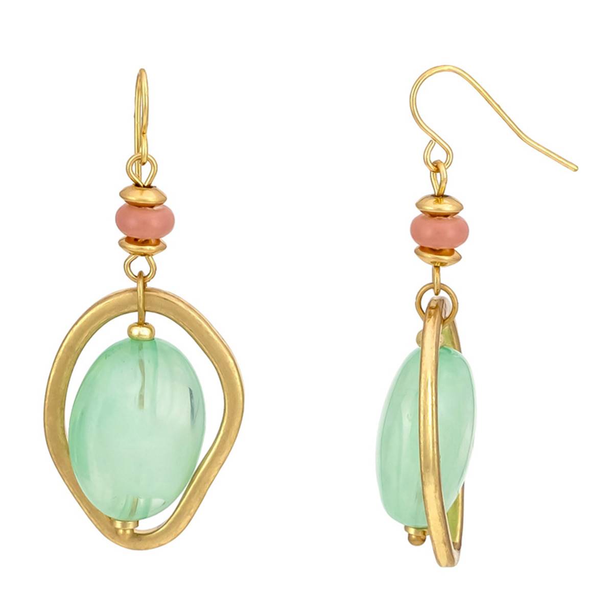 Ashley Cooper(tm) Gold Tone Green Bead Orbital Drop Earrings