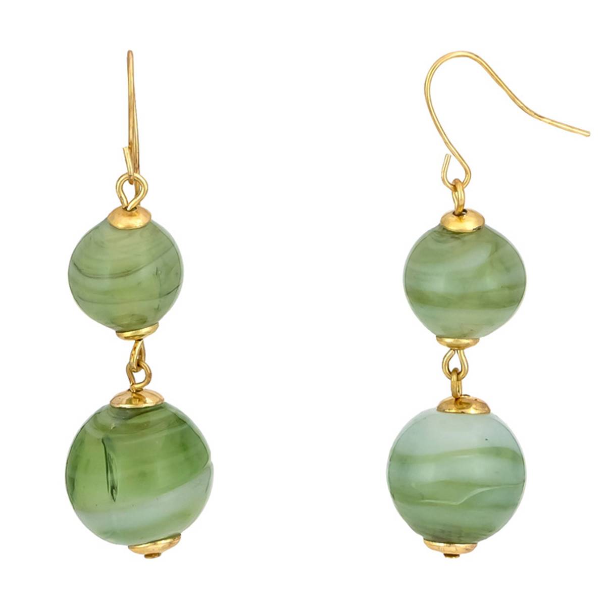 Ashley Cooper(tm) Green Round Glass Bead Double Drop Earrings