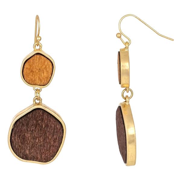 Ashley Cooper(tm) Multi-Brown Framed Wood Disc Double Drop Earrings