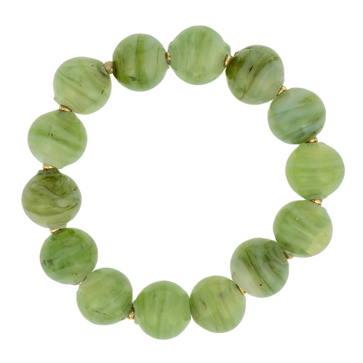 Ashley Cooper(tm) Gold-Tone Round Green Glass Bead Stretch Bracelet