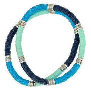 Ashley Cooper(tm) Multi-Blue Color Block 2-Row Stretch Bracelet
