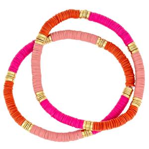 Ashley Cooper(tm) Pink Multi-Color Block 2-Row Stretch Bracelet