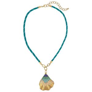Ashley Cooper(tm) Turquoise Cord Necklace with Stone Shell Pendant