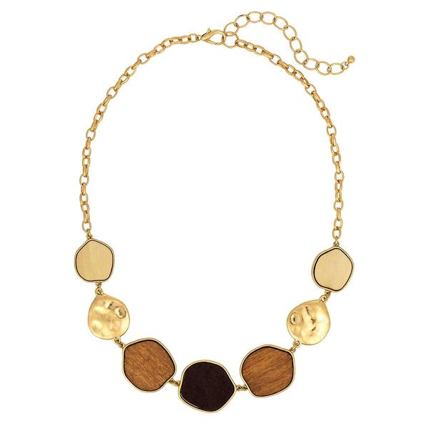 Ashley Cooper(tm) Gold-Tone Multi-Framed Wood Disc Frontal Necklace
