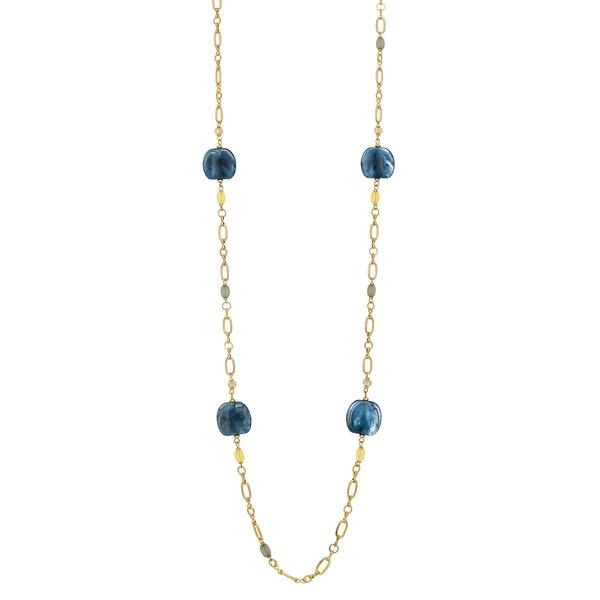 Ashley Cooper(tm) Gold-Tone Long Linked Chain Blue Bead Necklace