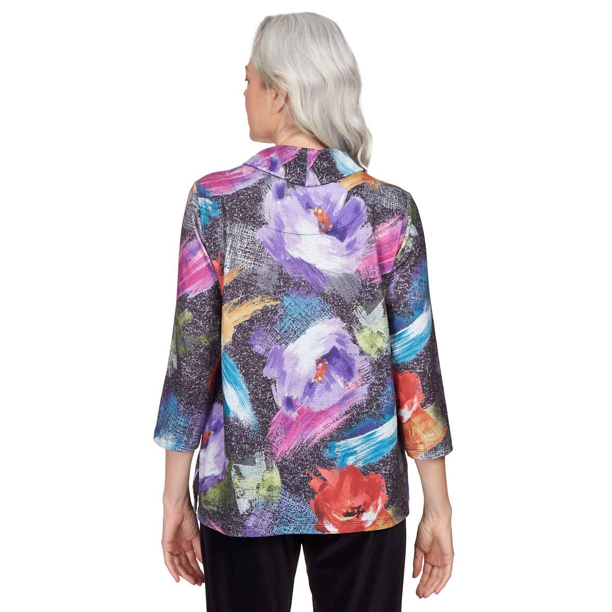 Womens Alfred Dunner Drama Queen Brushstroke Floral Knit Blouse