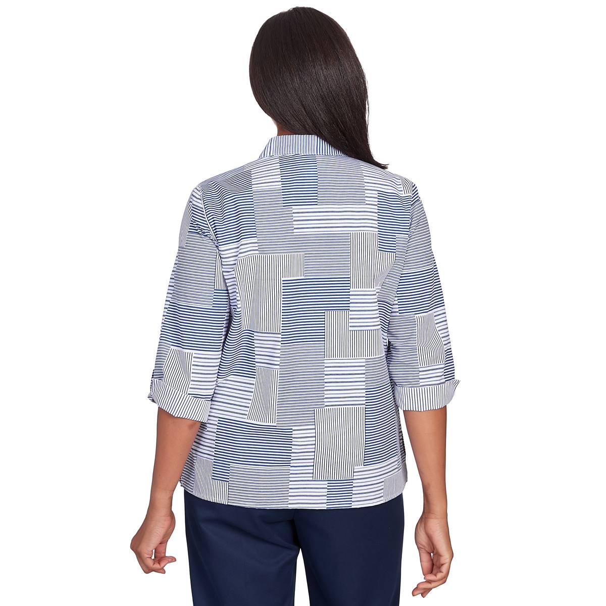 Petite Alfred Dunner A Fresh Start Stripe Patch Button Down