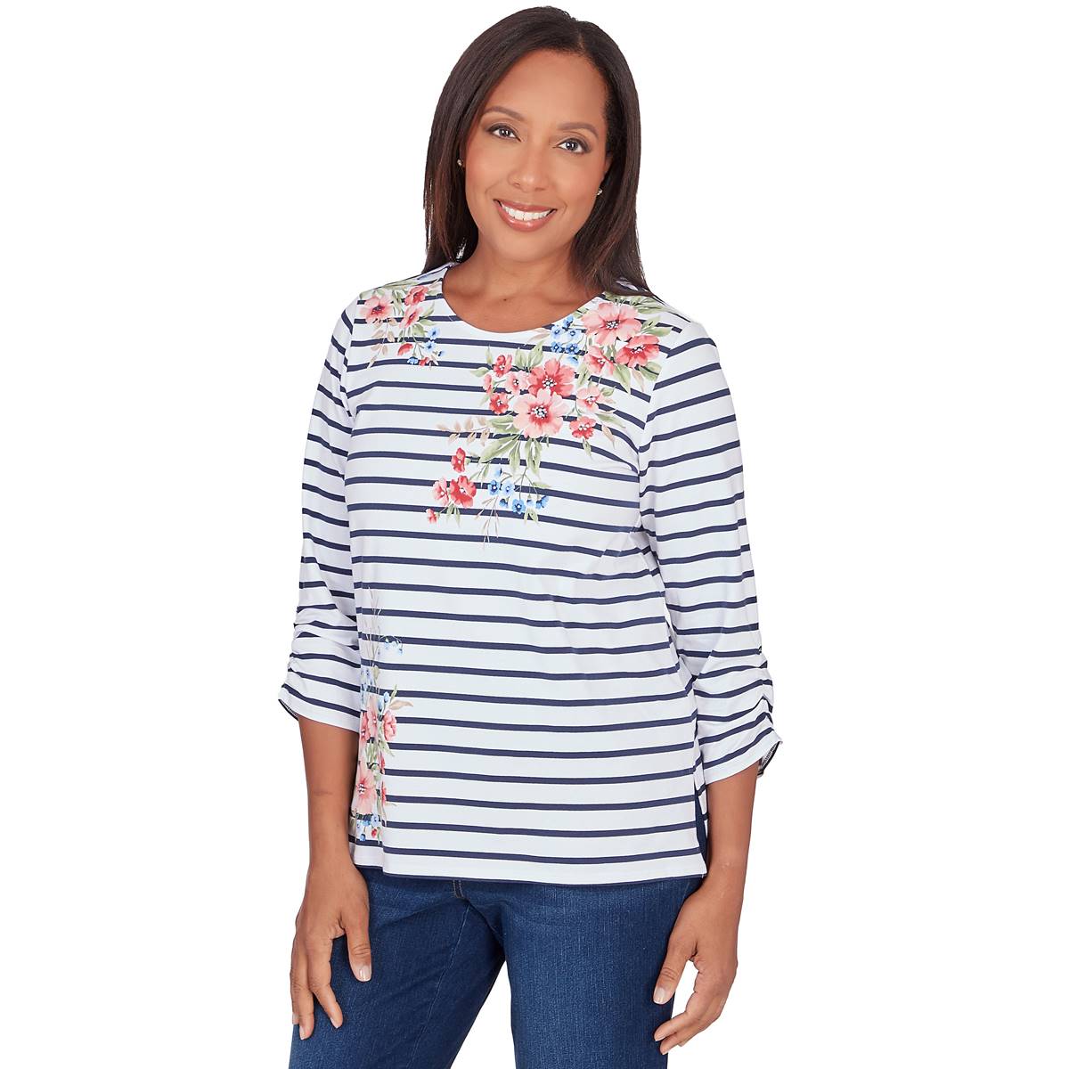 Petite Alfred Dunner A Fresh Start Stripe Floral Tee