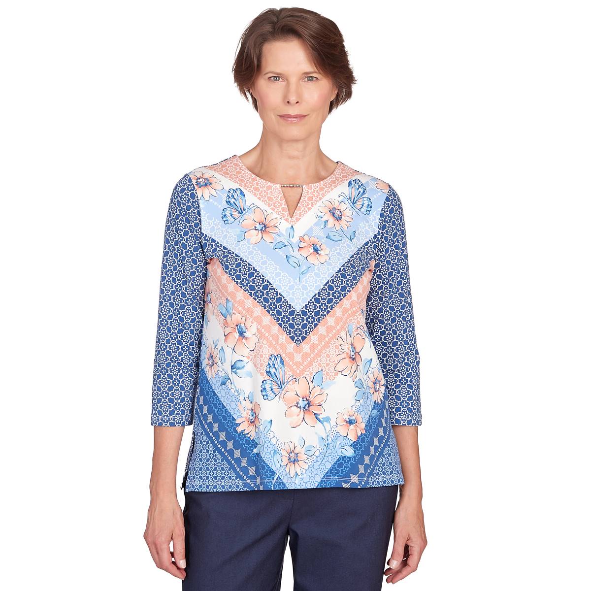 Petite Alfred Dunner A Fresh Start Chevron Floral Tee