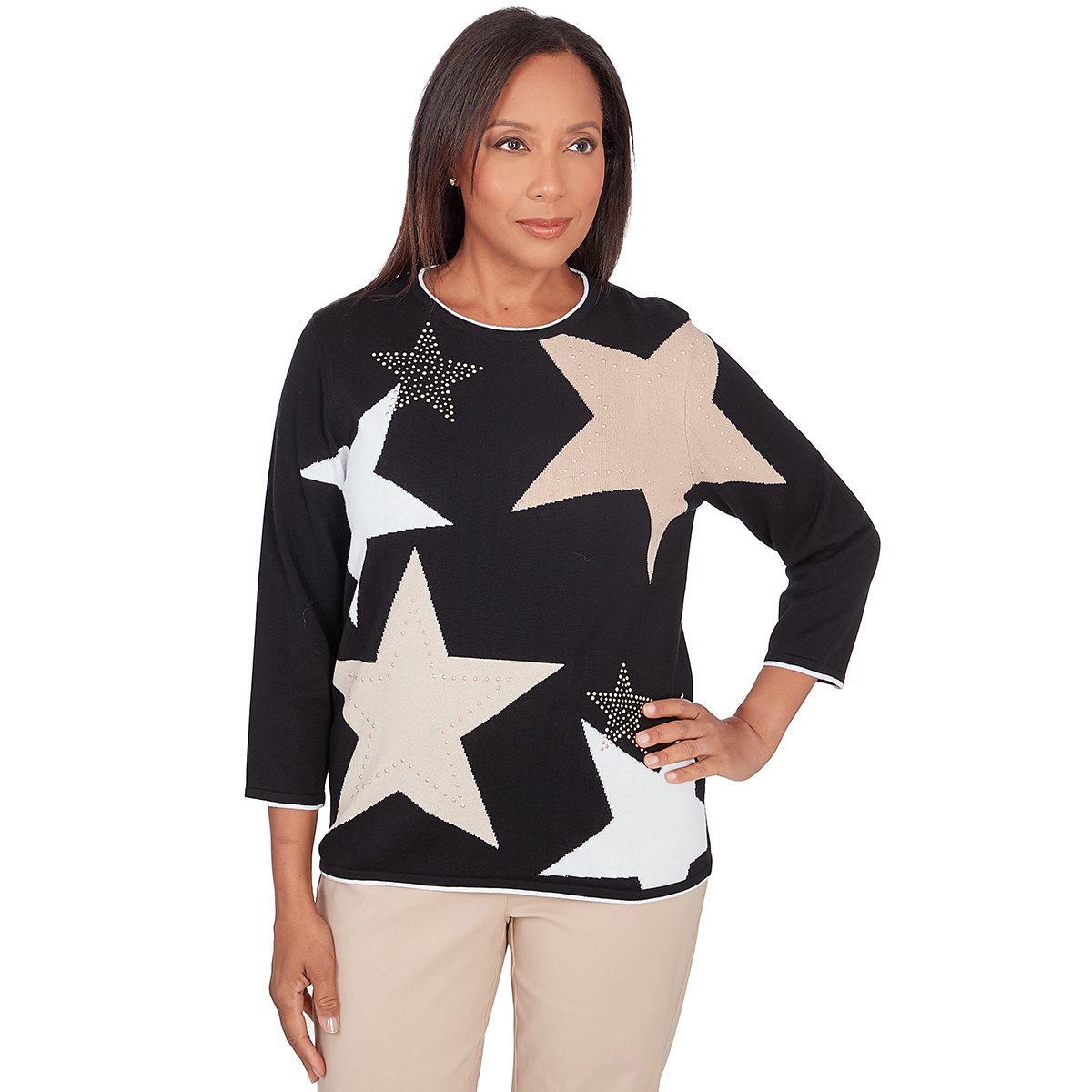 Petite Alfred Dunner Neutral Territory Stars Sweater