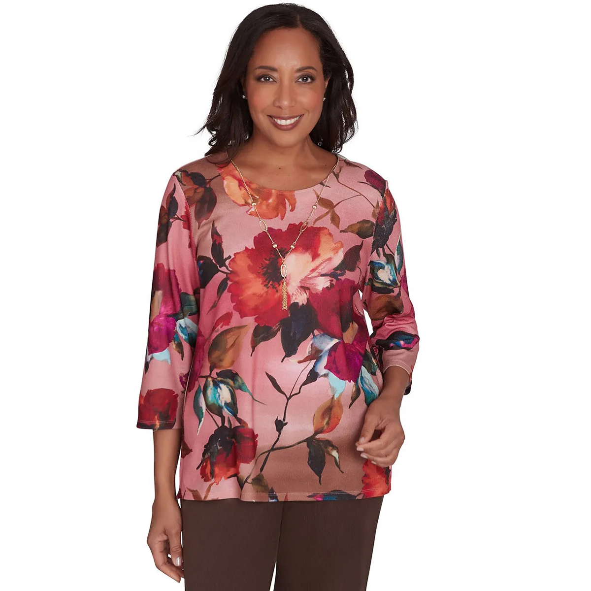 Womens Alfred Dunner Wine Country Dramatic Floral Blouse