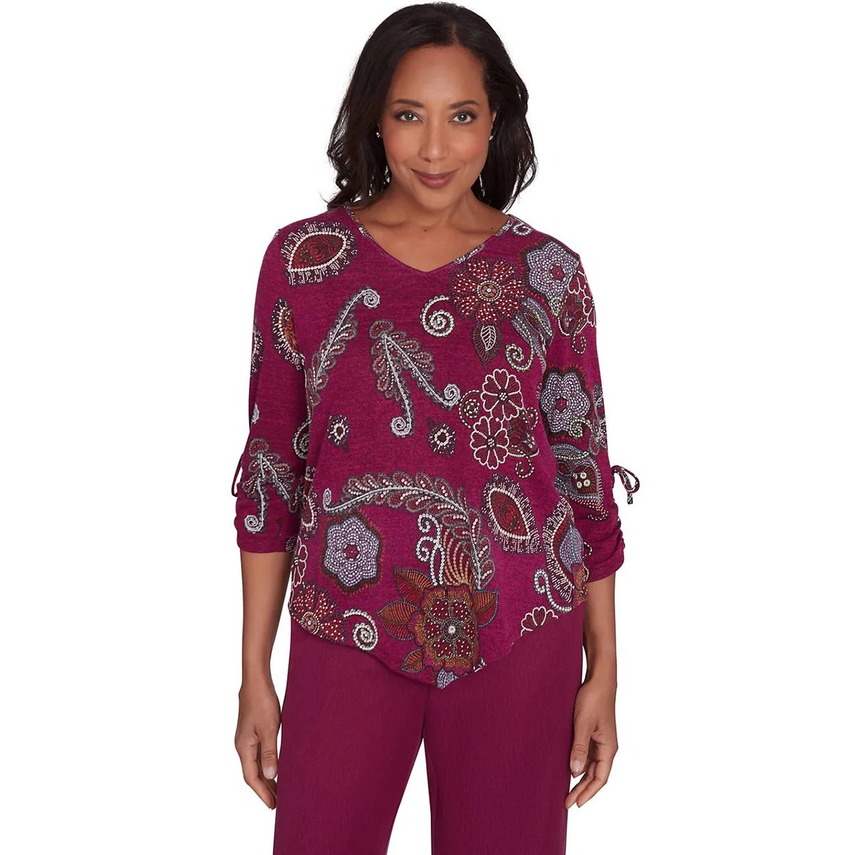 Womens Alfred Dunner Wine Country Melange Floral Paisley Tee