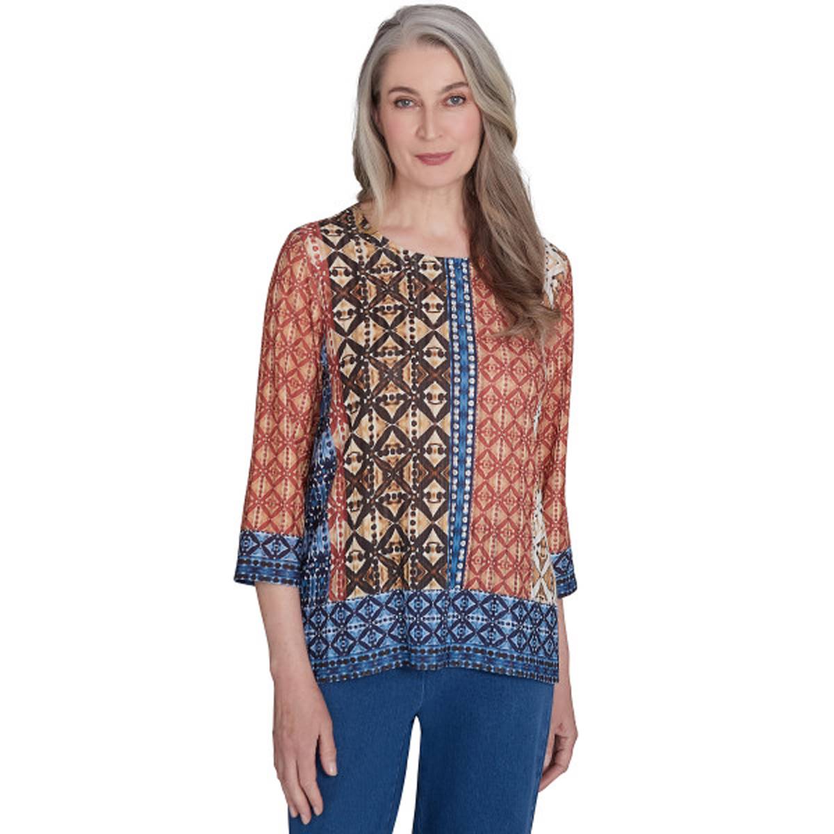 Womens Alfred Dunner Harvest Moon Batik Texture Border Blouse