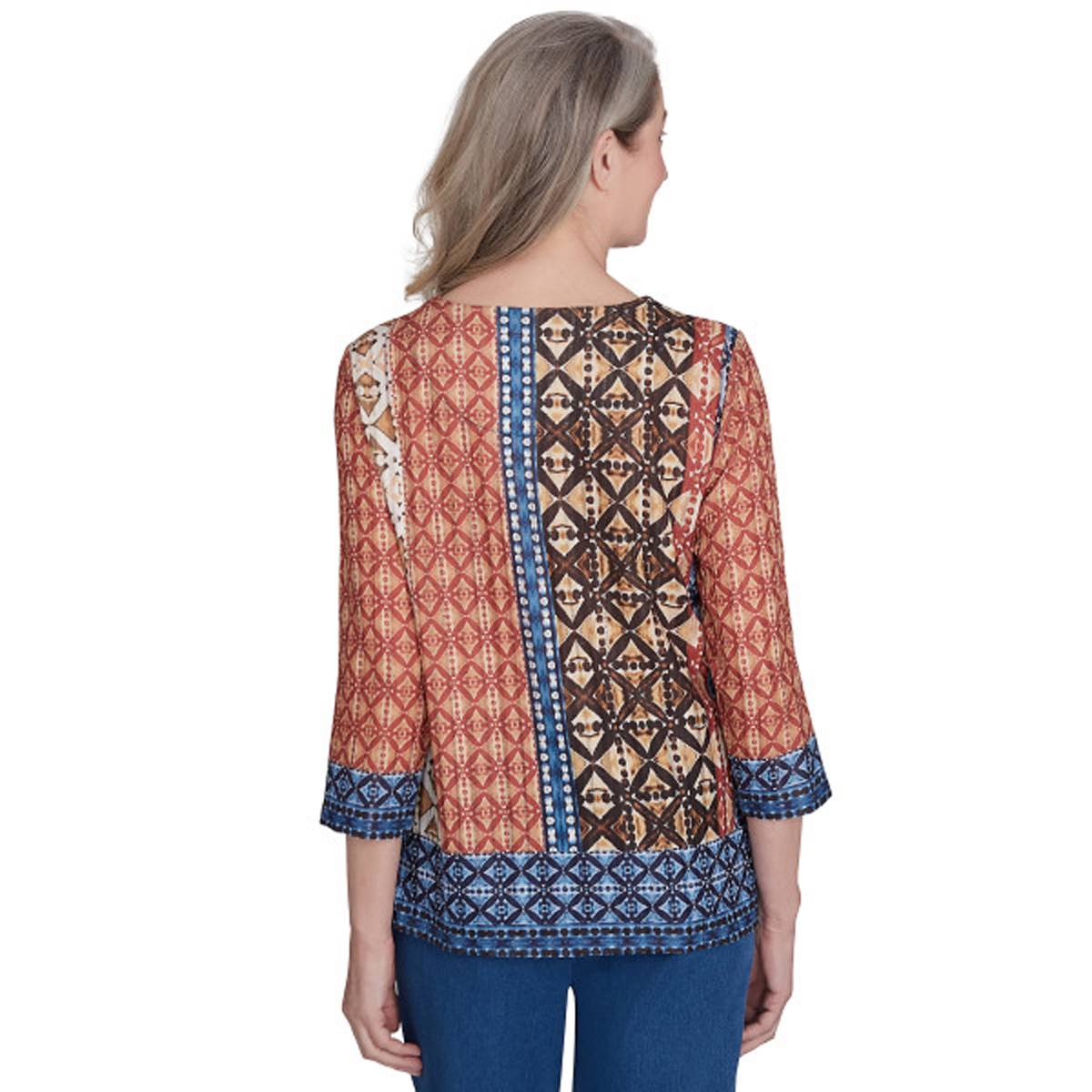 Womens Alfred Dunner Harvest Moon Batik Texture Border Blouse