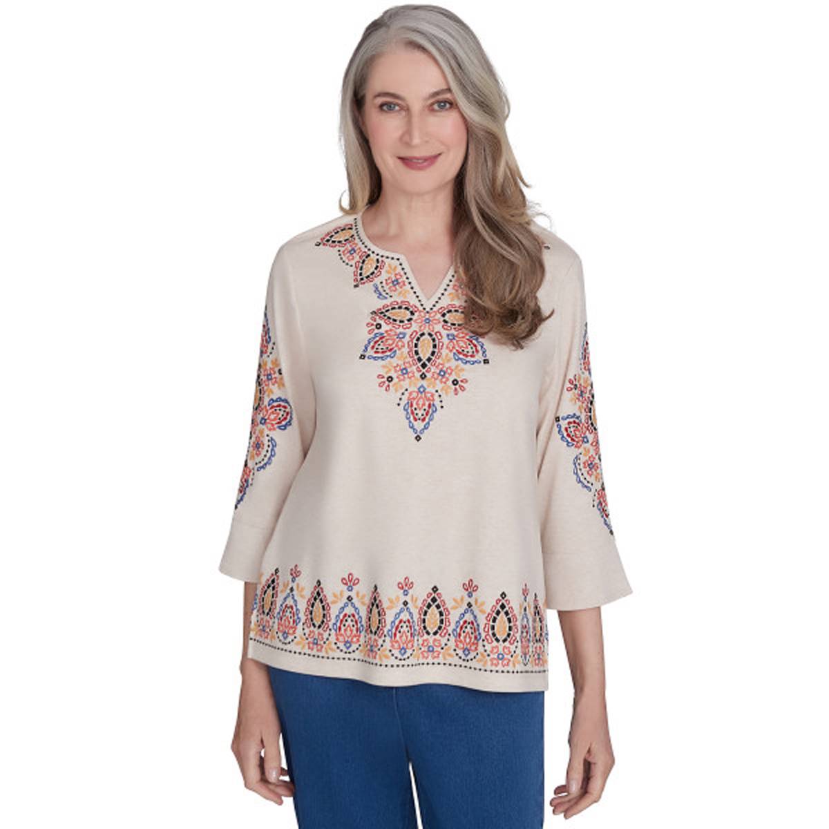 Womens Alfred Dunner Harvest Moon Medallion Blouse