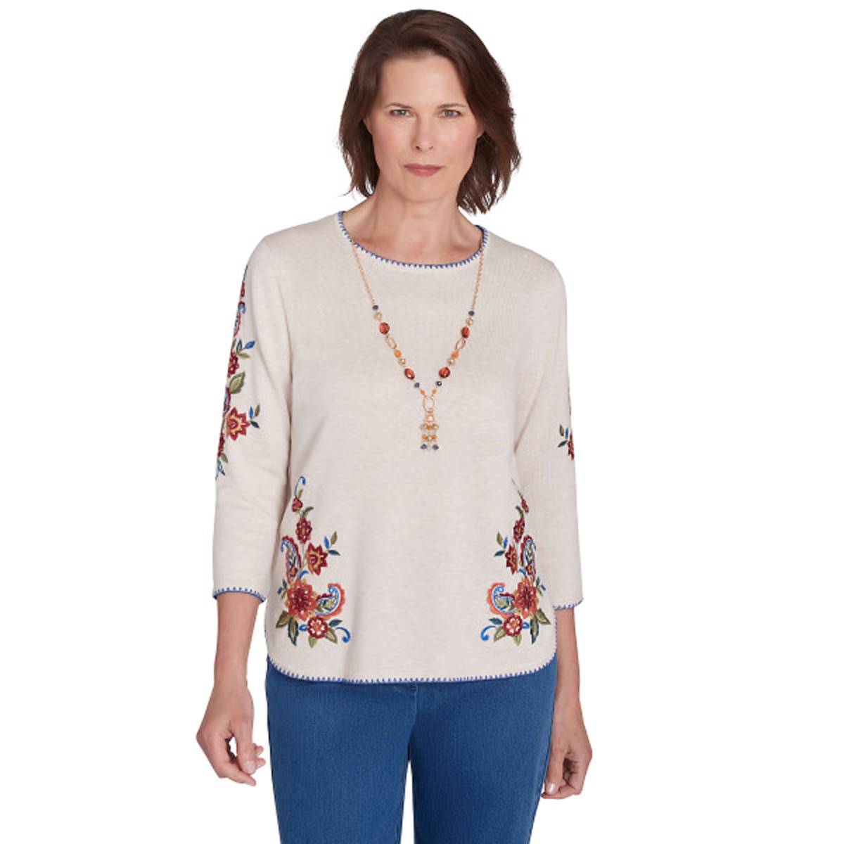 Womens Alfred Dunner Harvest Moon Floral Embroidered Blouse