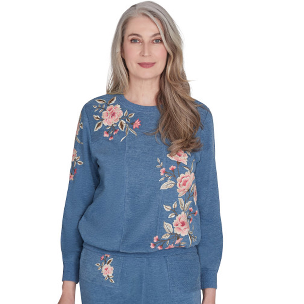 Womens Alfred Dunner Casual Fridays Floral Embroidered Sweatshirt