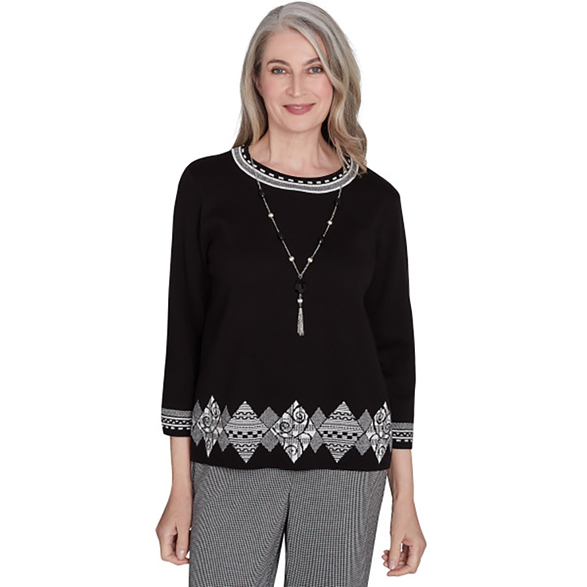 Petite Alfred Dunner Runway Ready Diamond Border Sweater