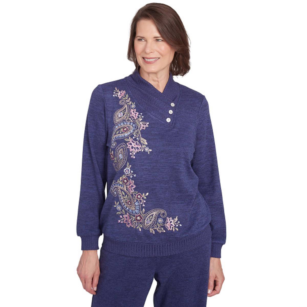 Womens Alfred Dunner French Quarter Paisley Embroider Sweater