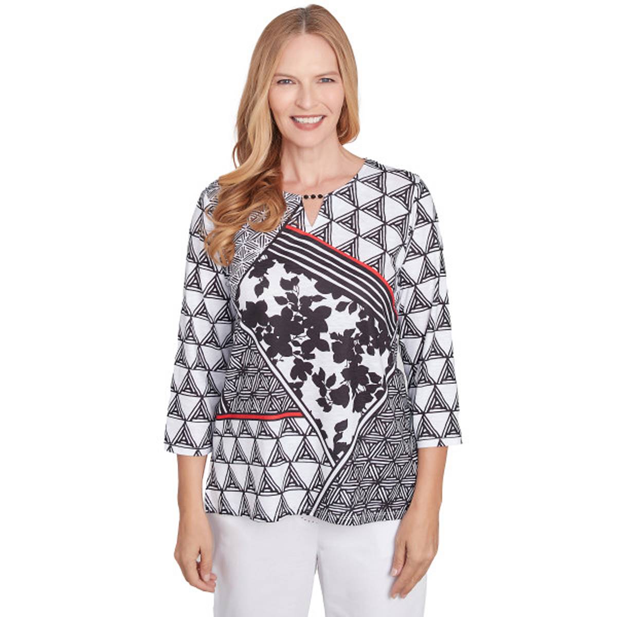 Womens Alfred Dunner Wild At Heart Geometric Patchwork Tee