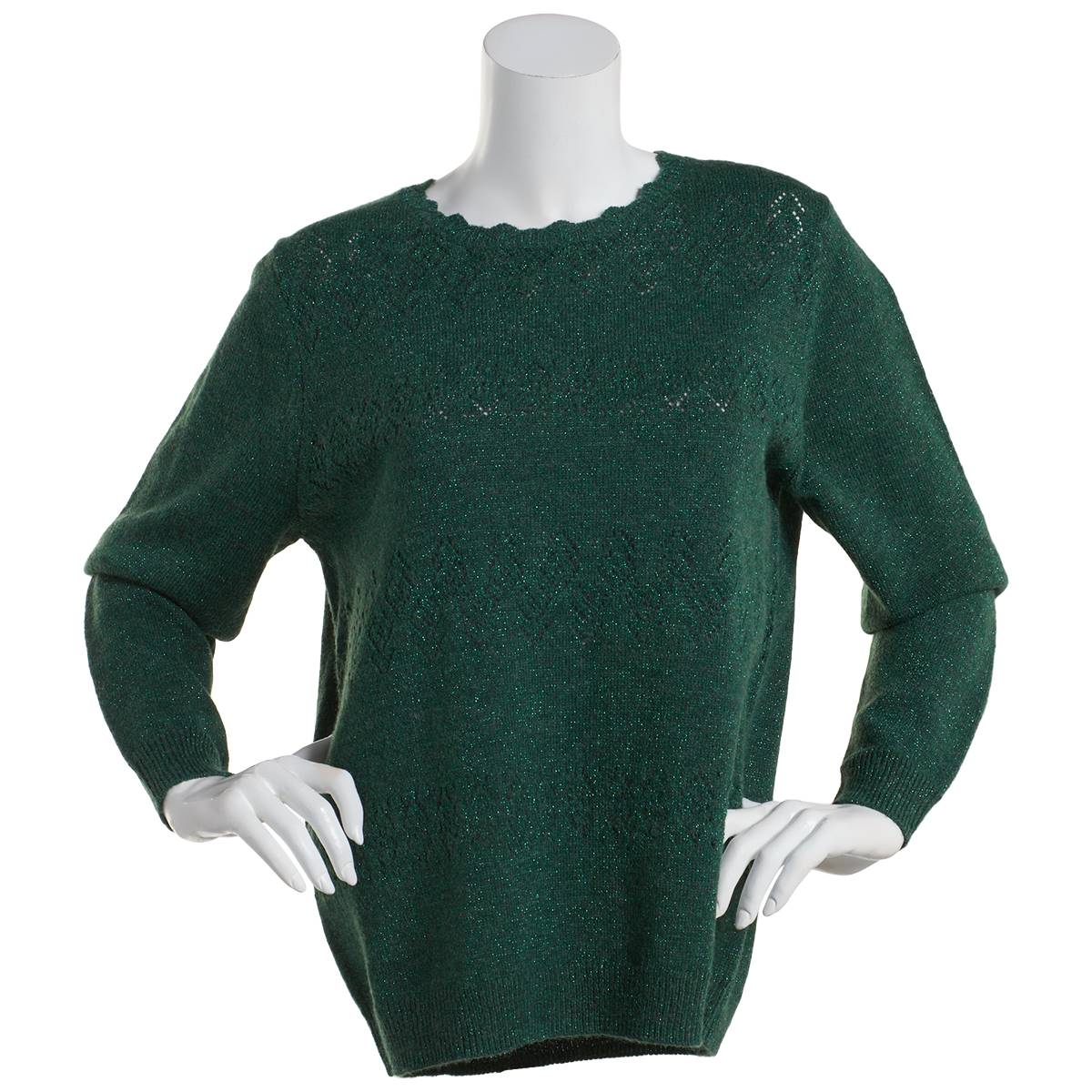 Petite Alfred Dunner Long Sleeve Metallic Pointelle Sweater