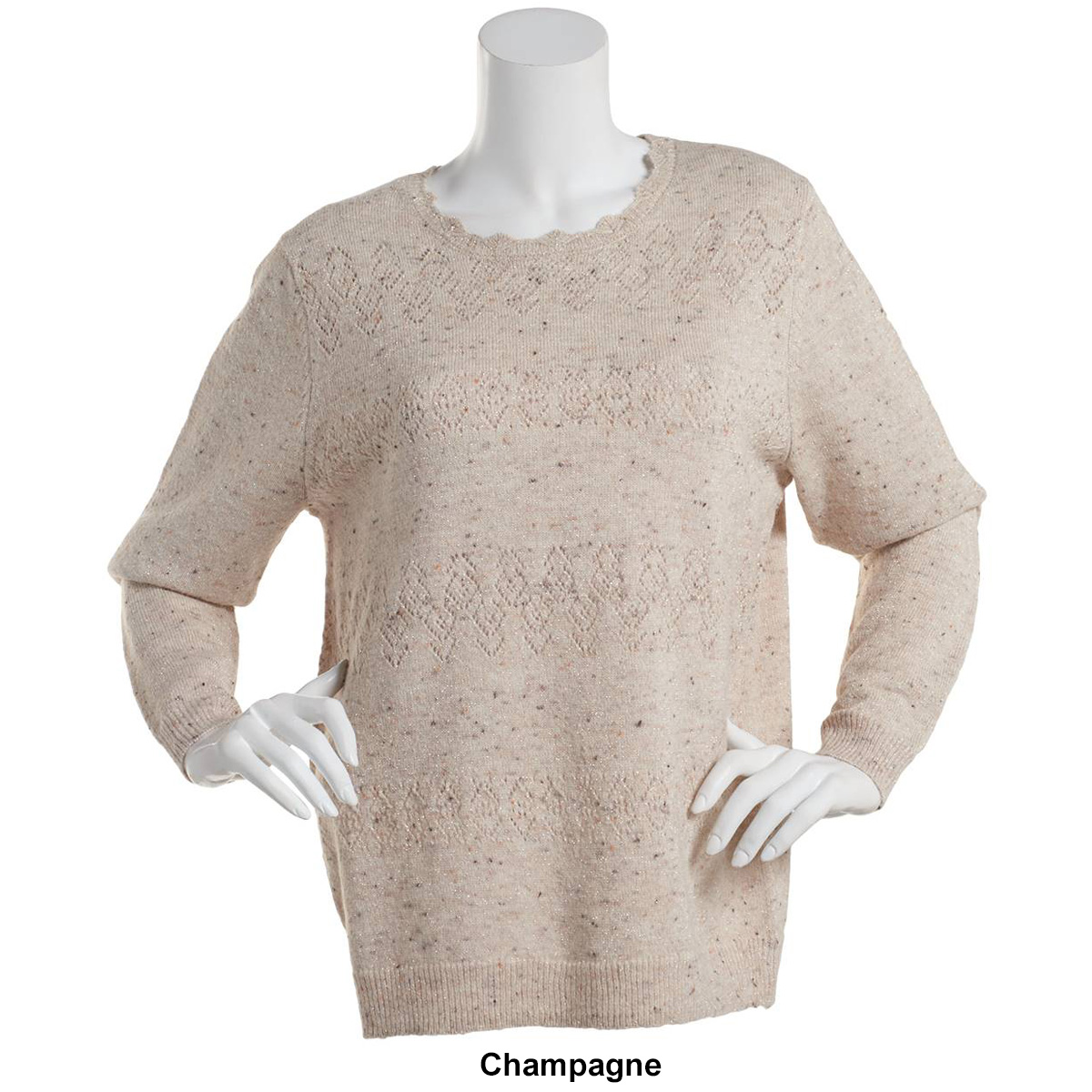 Petite Alfred Dunner Long Sleeve Metallic Pointelle Sweater