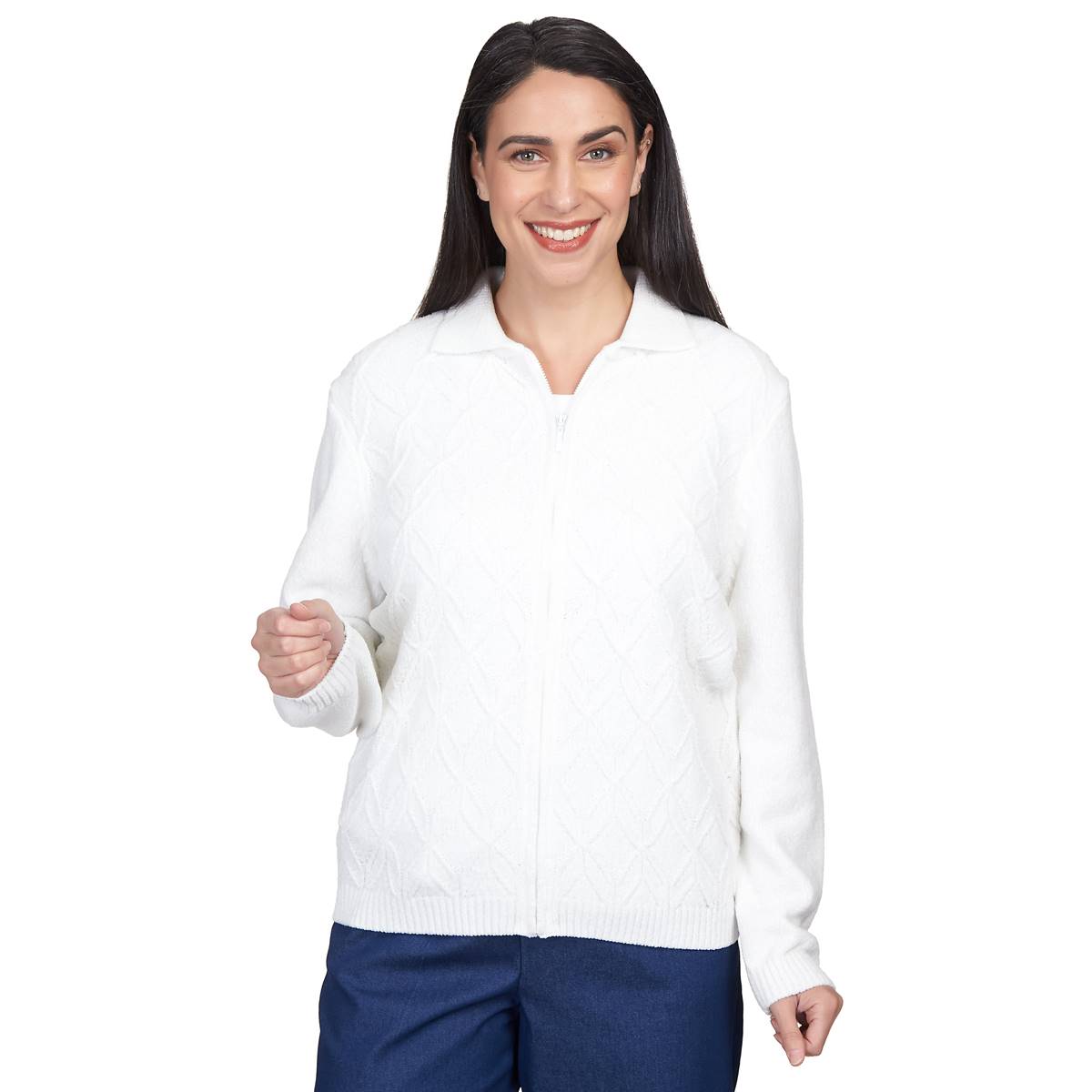 Womens Alfred Dunner Classics Zip Front Cardigan