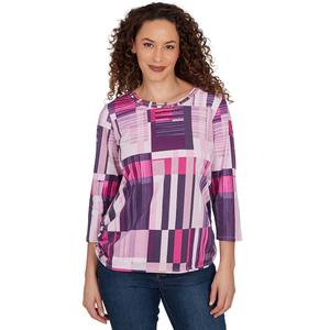 Petite Alfred Dunner Key Items 3/4 Sleeve Geo Bars Blouse
