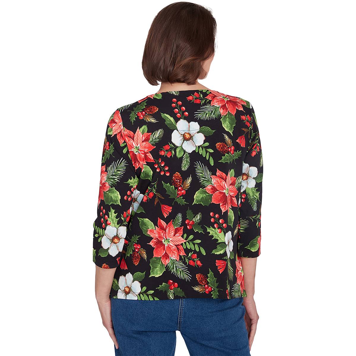 Petite Alfred Dunner Classics Poinsettias Holiday Tee