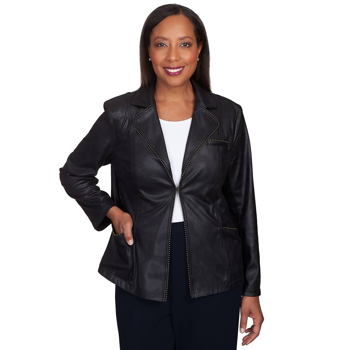 Petite Alfred Dunner Park Place Faux Leather Jacket
