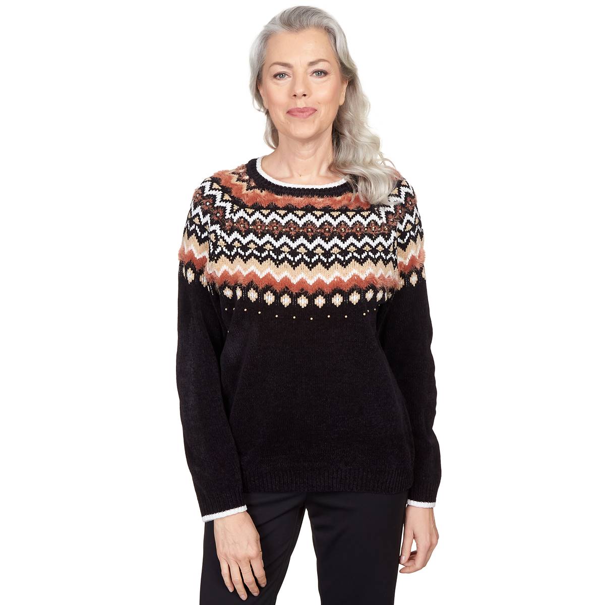 Petite Alfred Dunner Park Place Fair Isle Crew Neck Sweater