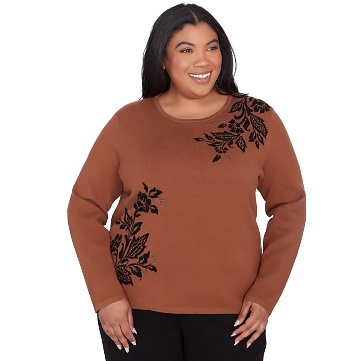 Plus Size Alfred Dunner Rue Rivoli Asymmetrical Floral Sweater