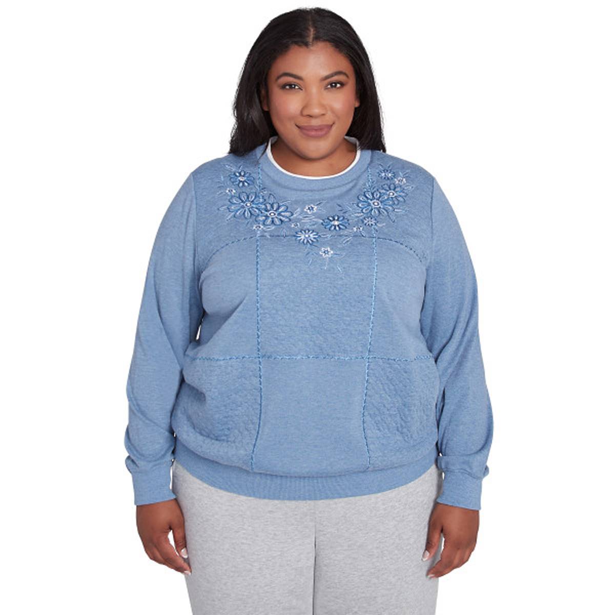 Plus Size Alfred Dunner Casual Fridays Marled Boxes Sweatshirt