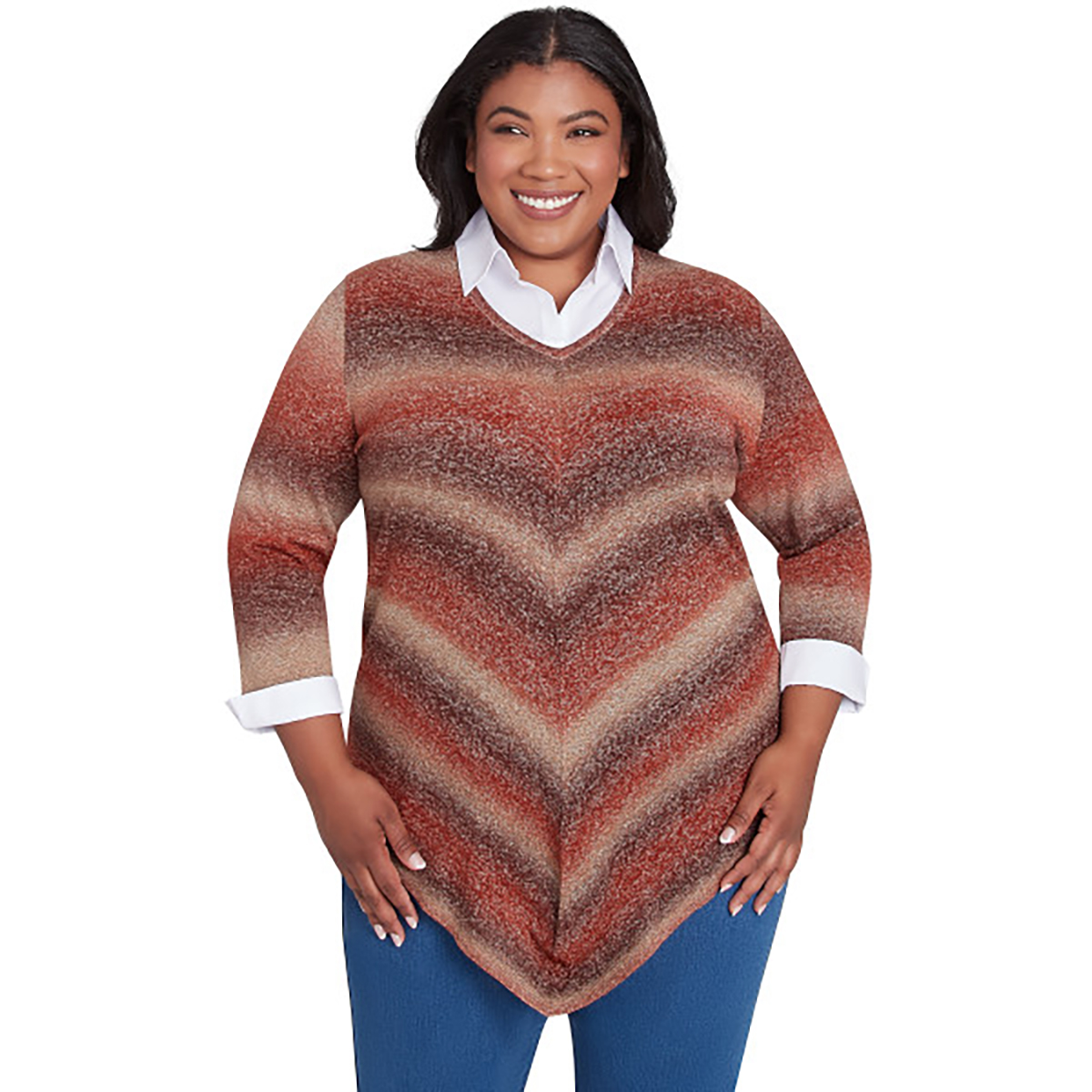 Plus Size Alfred Dunner Classics Ombre Stripe 2Fer Sweater