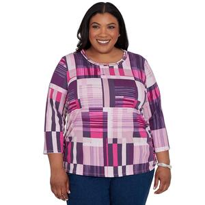 Plus Size Alfred Dunner Key Items 3/4 Sleeve Geo Bars Blouse