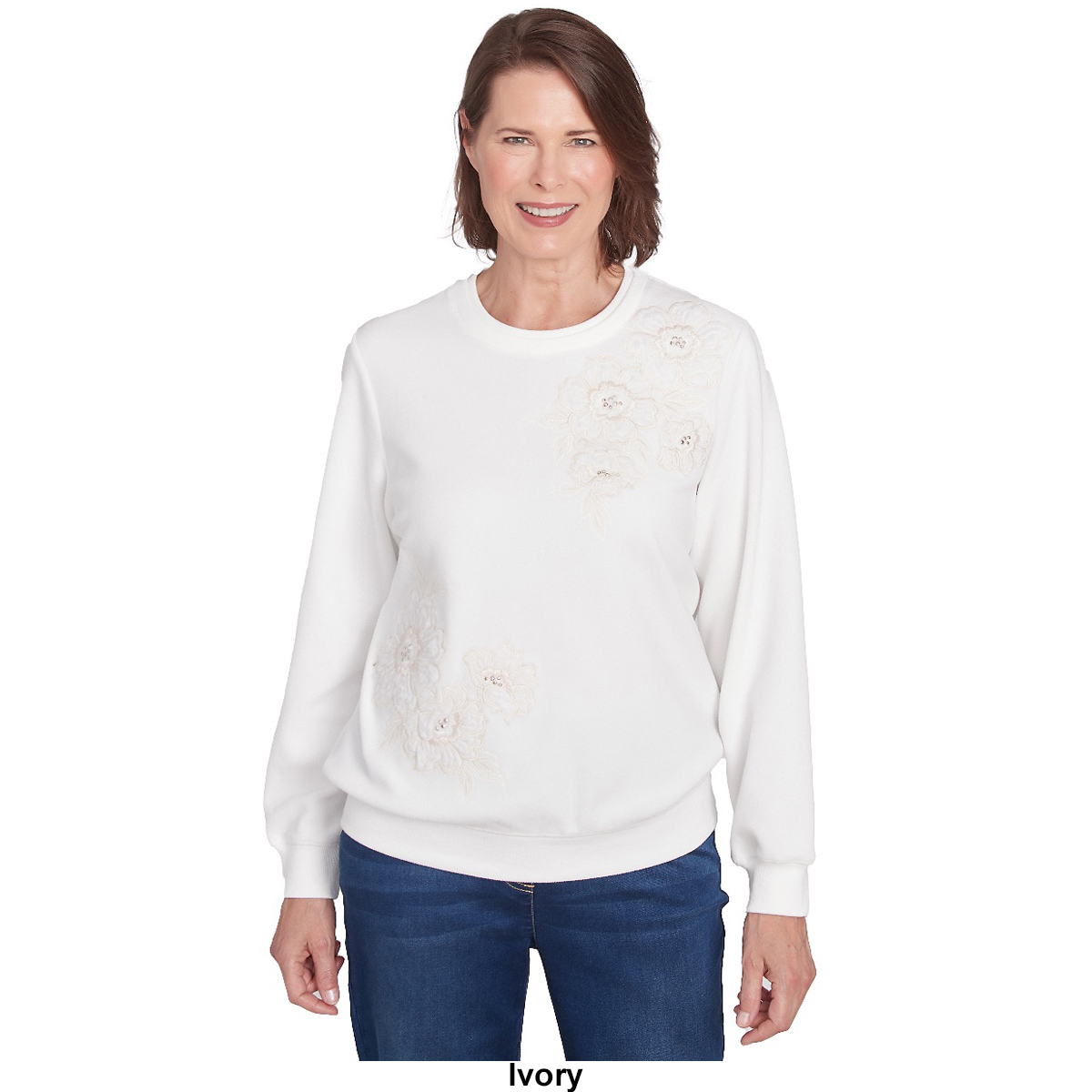 Petite Alfred Dunner Classics Embroidered Sweatshirt