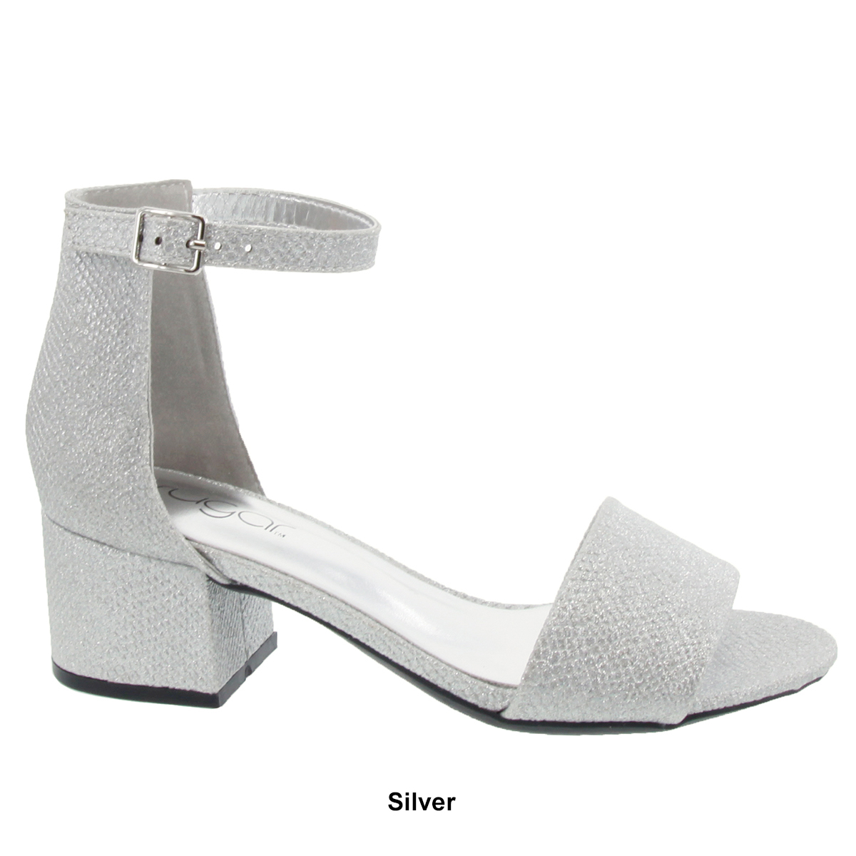 Womens Sugar Noelle Low Block Heel Dress Sandals - Silver