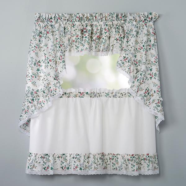 Country Floral Ruffled Tiered Curtains