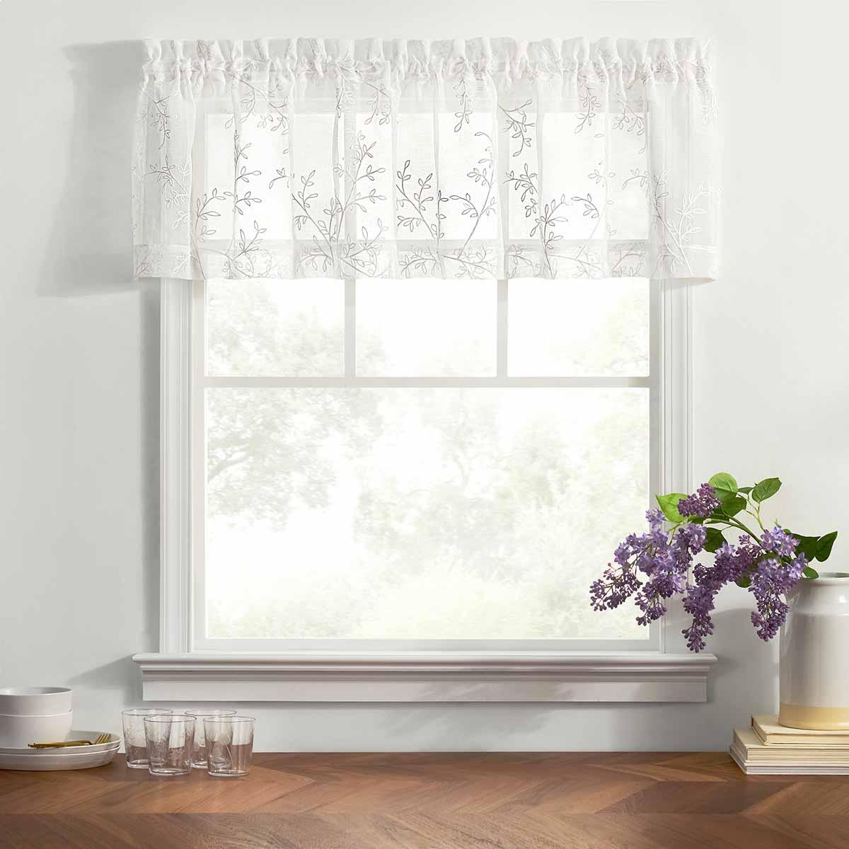 Ellis Curtain Brewster 100% Polyester Tailored Embroidered Sheer Rod Pocket Swag Pair 70" x 38" - White