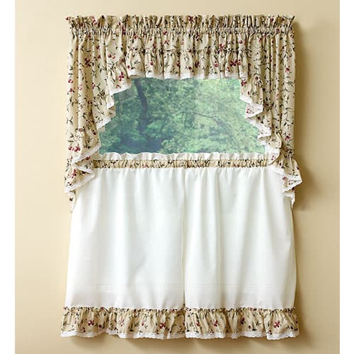 Cherries Ruffled Print Kitchen Curtains
