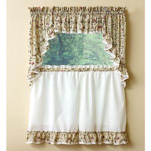 Cherries Ruffled Print Kitchen Curtains