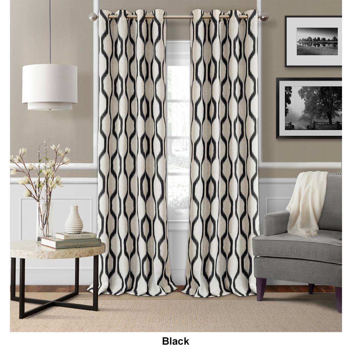 Elrene Renzo Ikat Geometric Linen Room Darkening Window Curtain