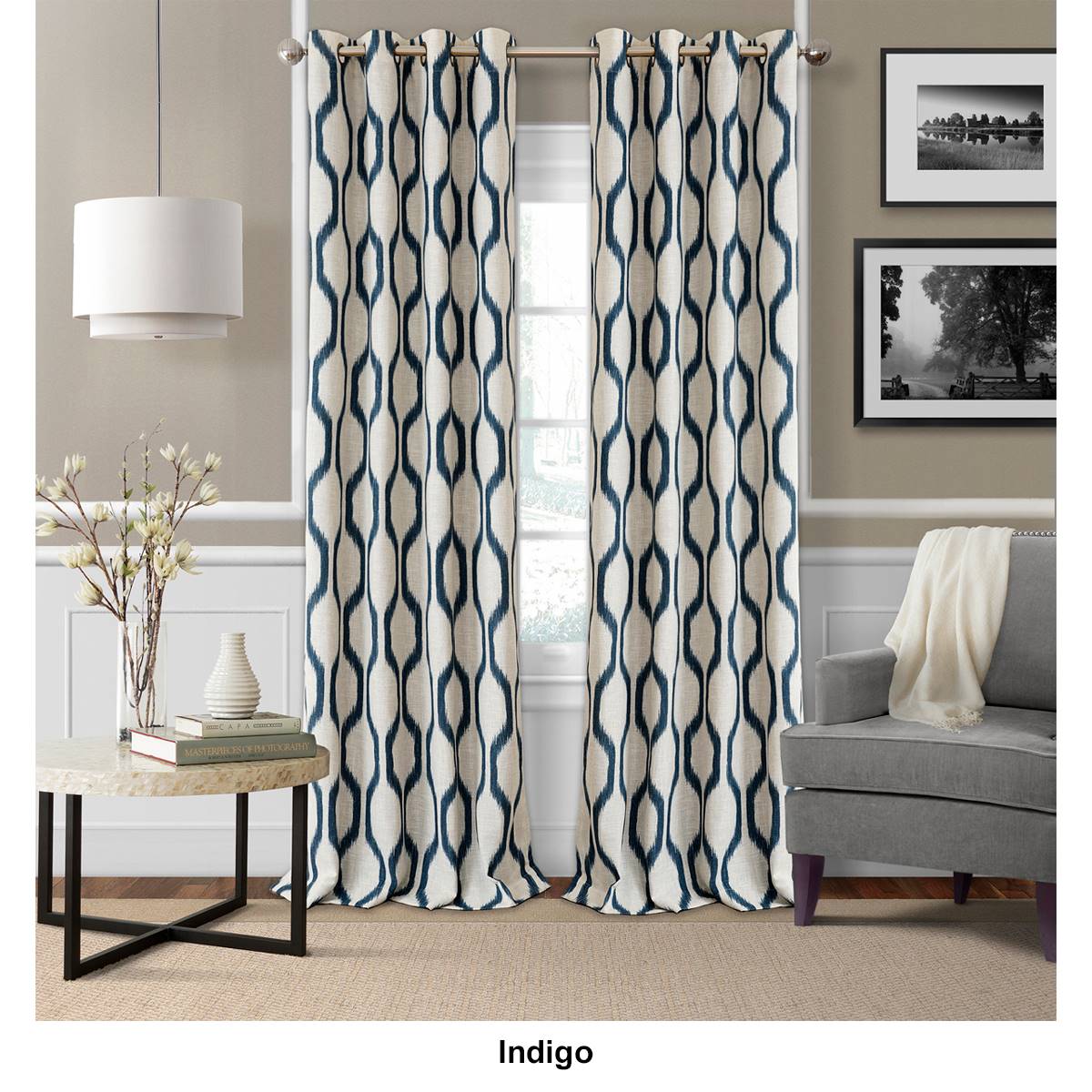 Elrene Renzo Ikat Geometric Linen Room Darkening Window Curtain