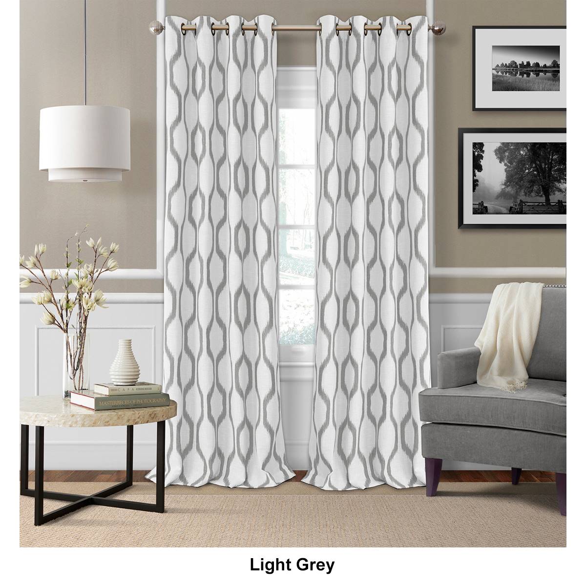 Elrene Renzo Ikat Geometric Linen Room Darkening Window Curtain