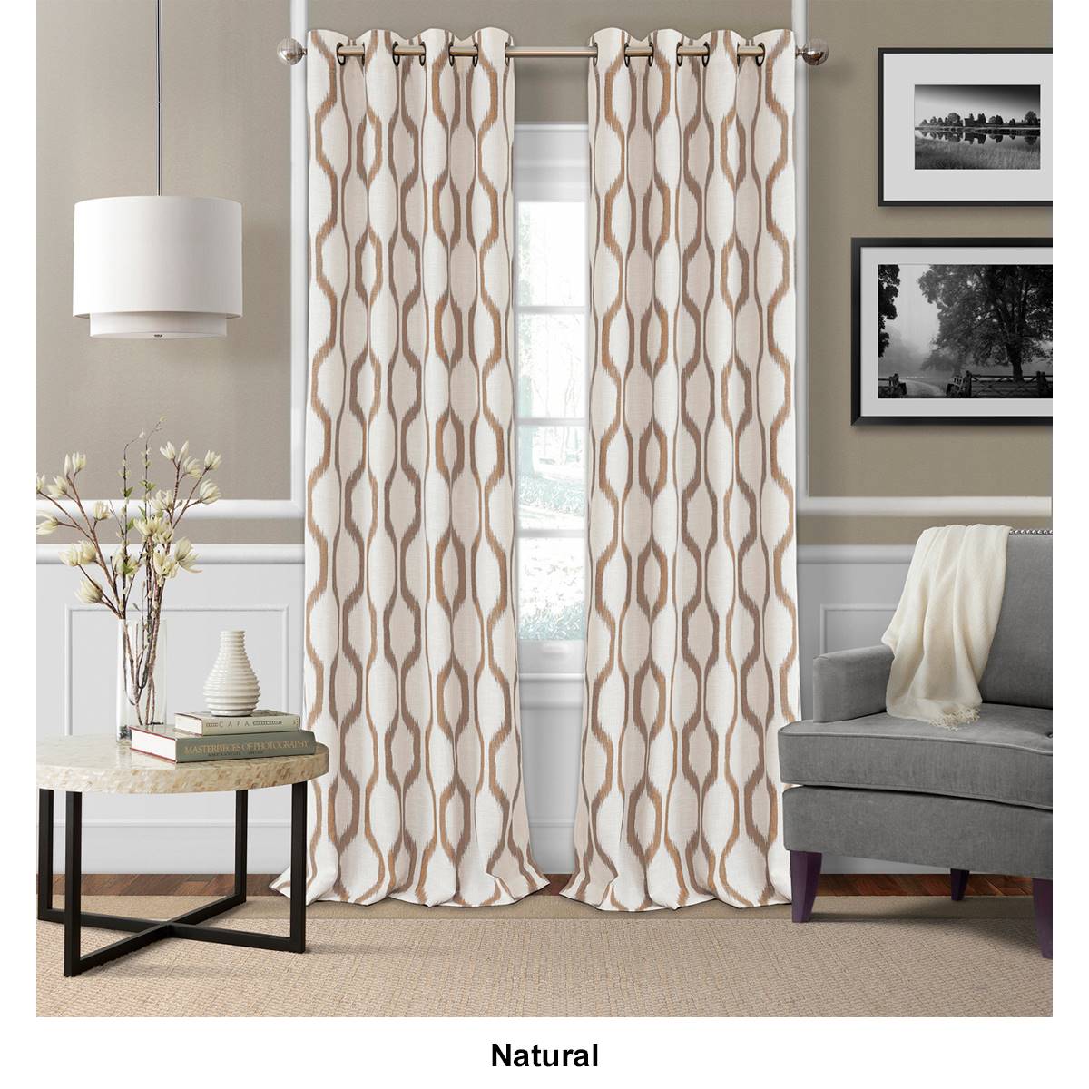 Elrene Renzo Ikat Geometric Linen Room Darkening Window Curtain