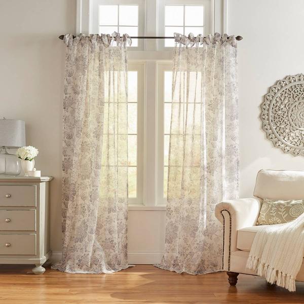 Threadmade Westport Floral Tie-Top Sheer Window Curtain