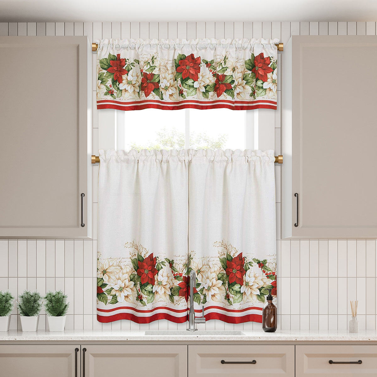 Elrene Poinsettia Kitchen Curtains & Valance Set