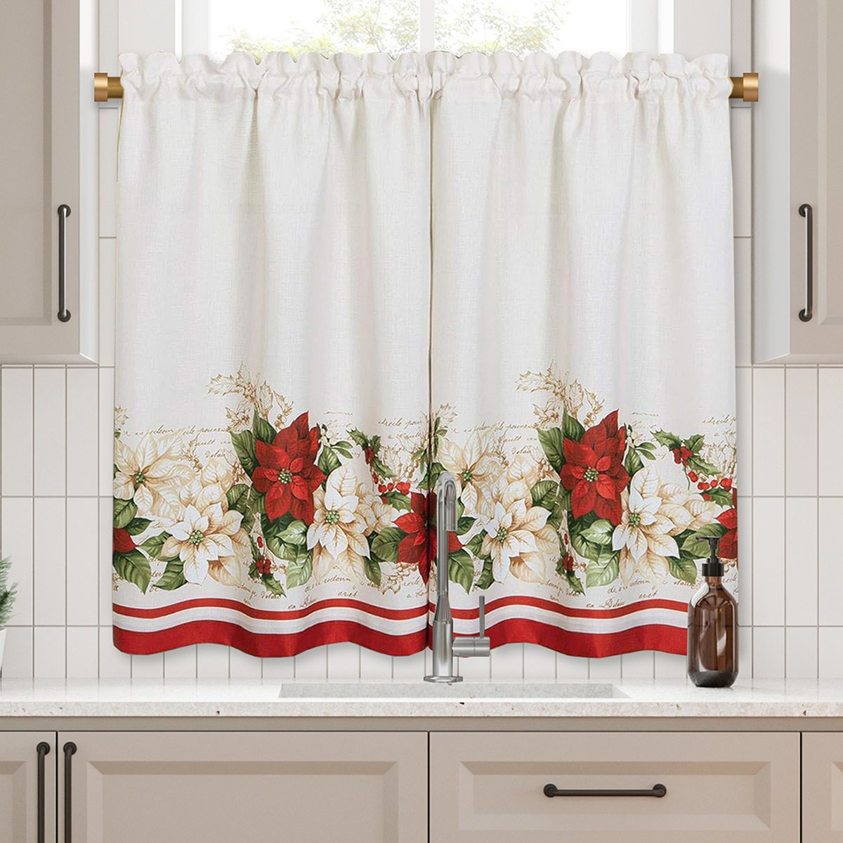 Elrene Poinsettia Kitchen Curtains & Valance Set