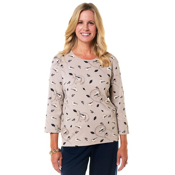 Womens Bonnie Evans 3/4 Sleeve Leaves And Birds Tee